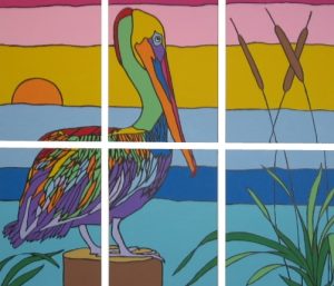 volunteers and children show finished artwork for Provo Children's Home